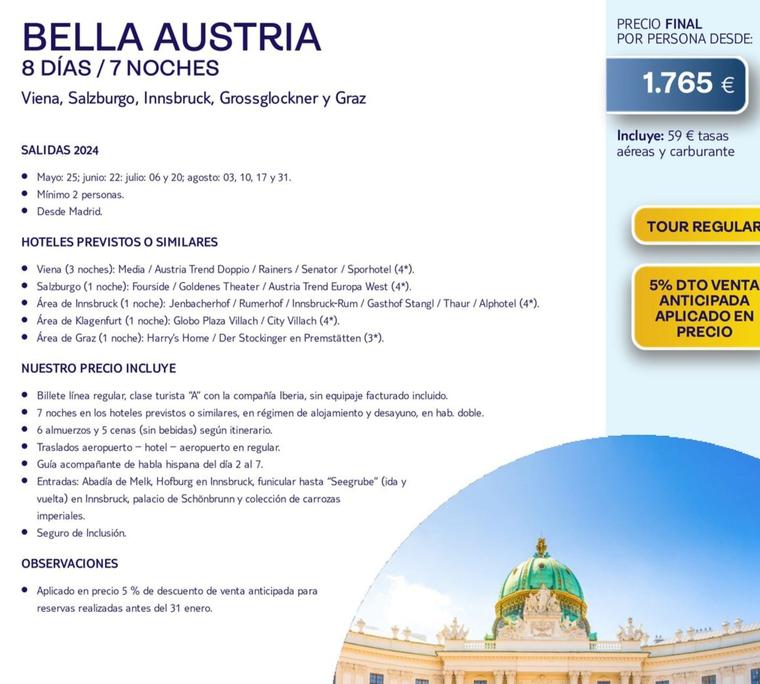 Oferta de Bella Austria 8 Días/7 Noches por 1765€ en Tui Travel PLC