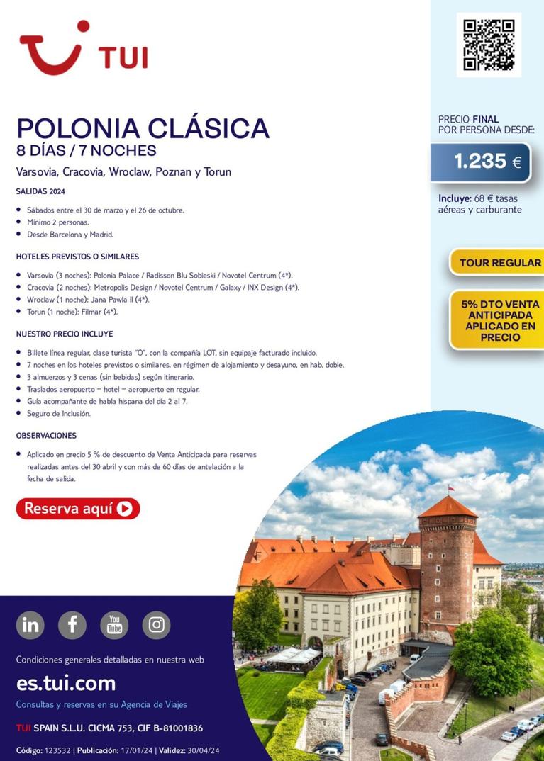 Oferta de Polonia Clasica por 1235€ en Tui Travel PLC