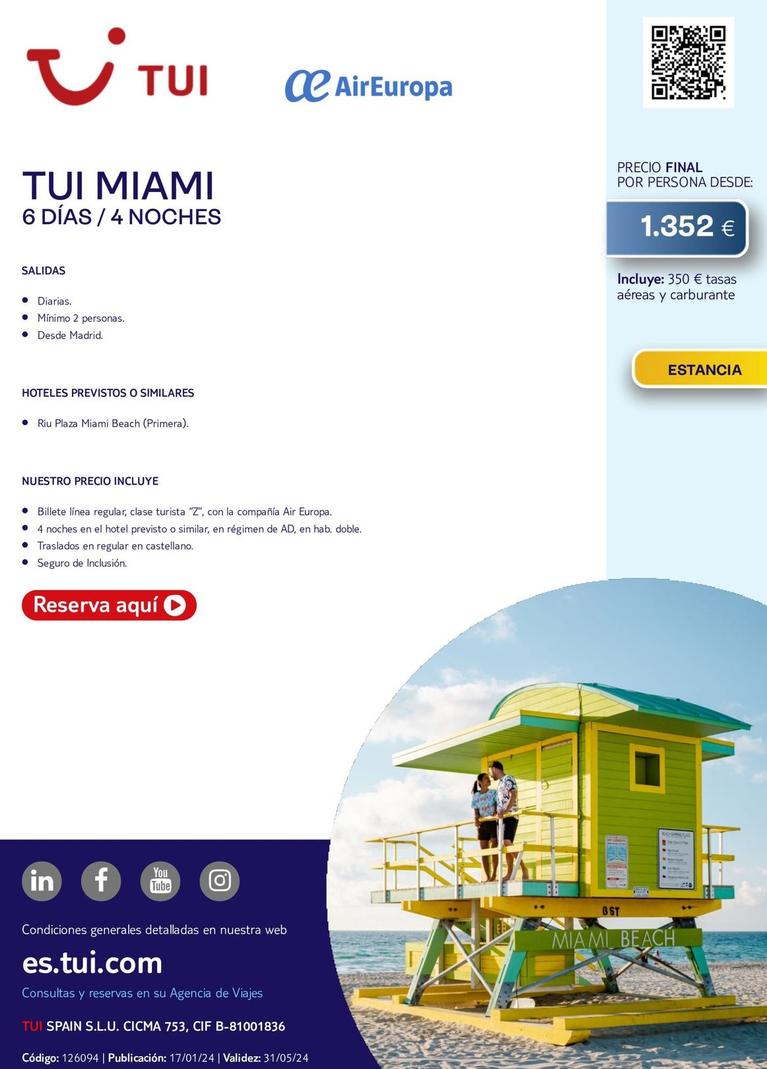 Oferta de Tui Miami 6 Días / 4 Noches por 1352€ en Tui Travel PLC