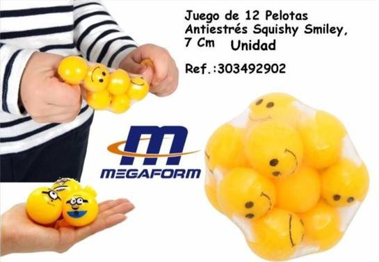 Oferta de Megaform - Juego de 12 Pelotas Antiestrés Squishy Smiley en Jugueterías Lifer