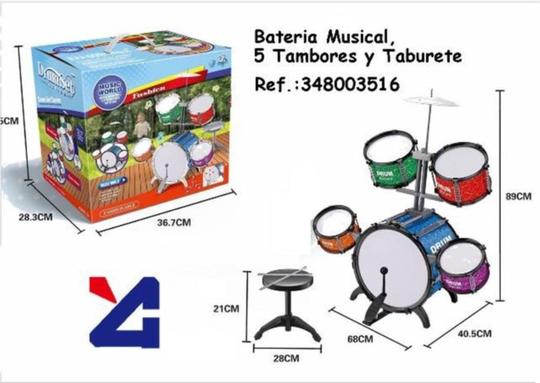 Oferta de Bateria Musical, 5 Tambores y Taburete en Jugueterías Lifer