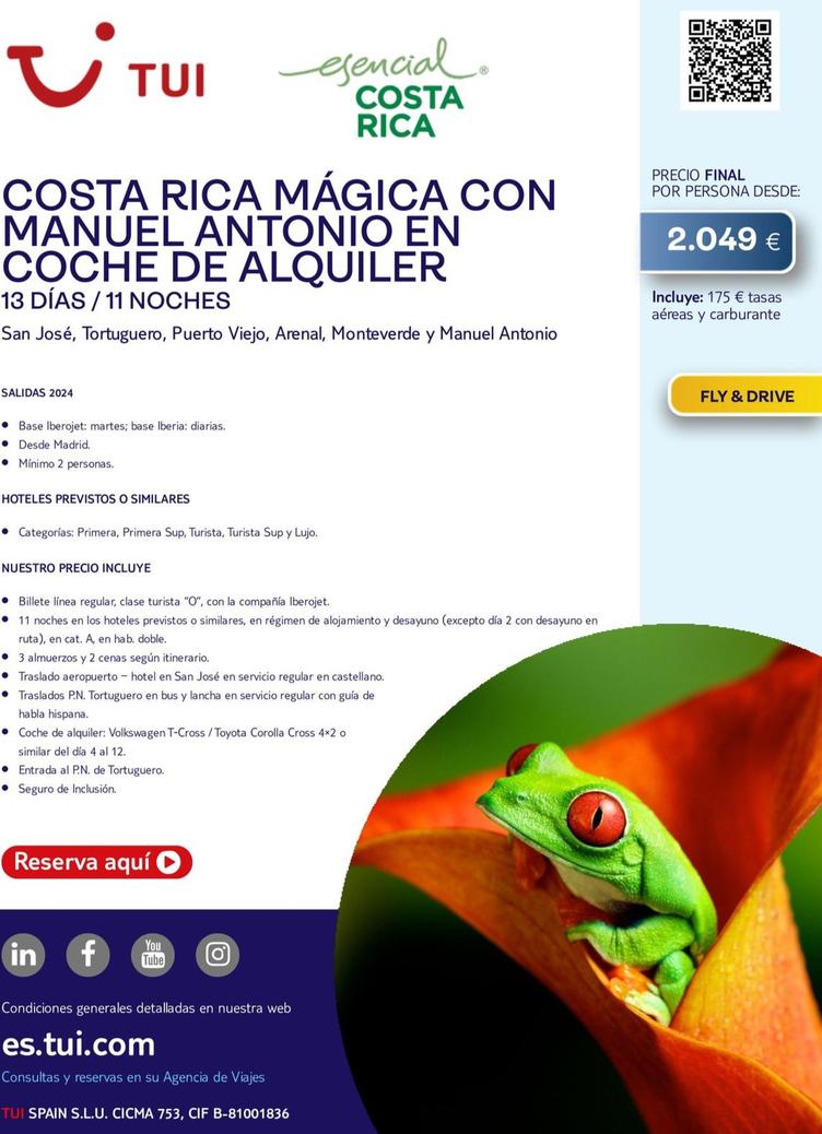 Oferta de Costa Rica Magica Con Manuel Antonio En Coche De Alquiler por 2049€ en Tui Travel PLC