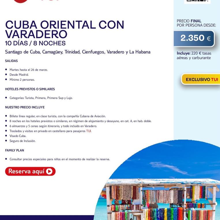 Oferta de Cuba Oriental Con Varadero por 2350€ en Tui Travel PLC