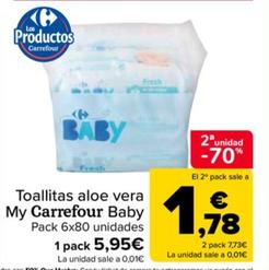 Toallitas bebé fresh aloe vera Carrefour Baby 6x80 uds