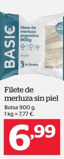 Oferta de Basic - Filete de Merluza Sin Piel por 6,99€ en La Sirena