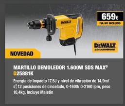 Oferta de Dewalt - Martillo Demoledor SDS MAX D25881K por 659€ en Dewalt