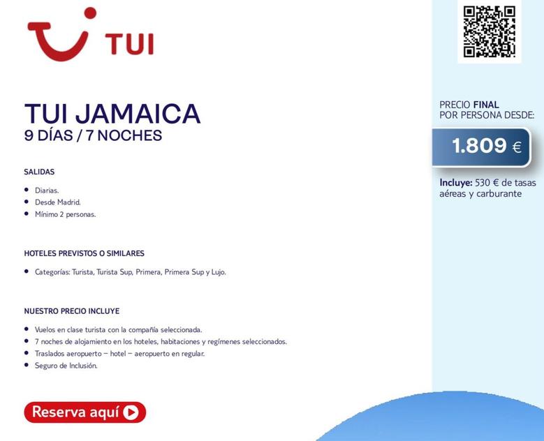 Oferta de Tui - Jamaica por 1809€ en Tui Travel PLC