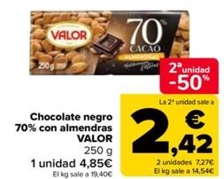 Oferta de Valor - Chocolate negro 70% con almendras por 4,85€ en Carrefour
