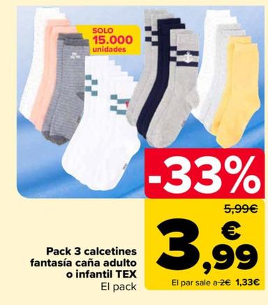 Oferta de Tex - Pack 3 Calcetines Fantasia Cana Adulto O Infatil por 3,99€ en Carrefour