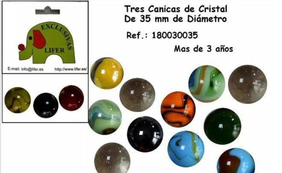 Oferta de Tres Canicas de Cristal De 35 mm de Diámetro en Jugueterías Lifer