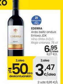 Oferta de Ederra - Vino Tinto D.O.C. Rioja Crianza por 6,95€ en Eroski