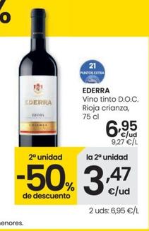 Oferta de Ederra - Vino tinto D.O.C. rioja crianza  por 6,95€ en Eroski