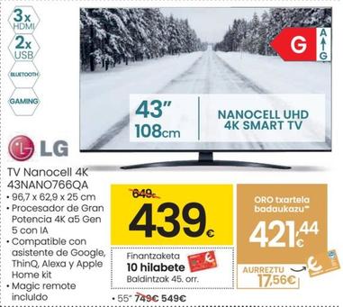 Oferta de Lg - TV Nanocell 4K 43NANO766QA por 439€ en Eroski