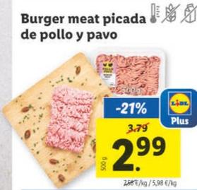 Oferta de Burger Meat Picada De Pollo Y Pavo por 2,99€ en Lidl