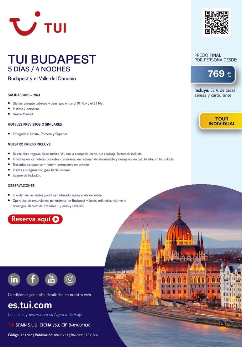 Oferta de Tui - Budapest por 769€ en Tui Travel PLC