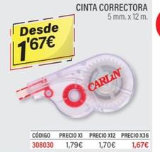 Oferta de Cinta Correctora por 1,67€ en Carlin
