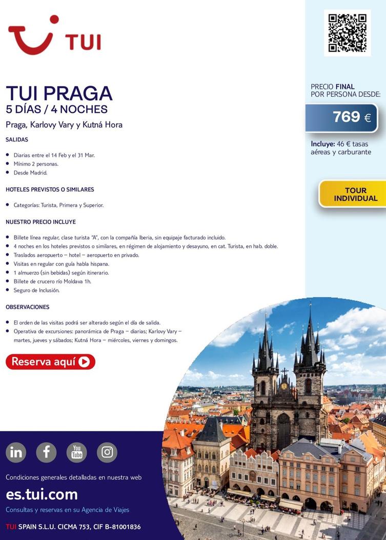 Oferta de Tui - Praga por 769€ en Tui Travel PLC