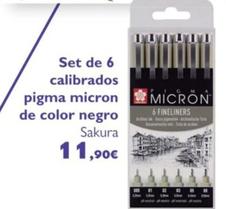 Oferta de Set De 6 Calibrados Pigma Micron De Color Negro por 11,9€ en Milbby