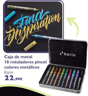 Oferta de Karin - Caja De Metal 10 Rotuladores Pincel Colores Metalicos por 22,99€ en Milbby