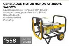 Oferta de Honda - Generador Motor Ay-3800h. 5420020 por 558€ en Ferbric