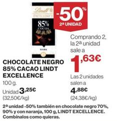 Oferta de Lindt - CHOCOLATE NEGRO 85% CACAO EXCELLENCE por 3,25€ en Hipercor
