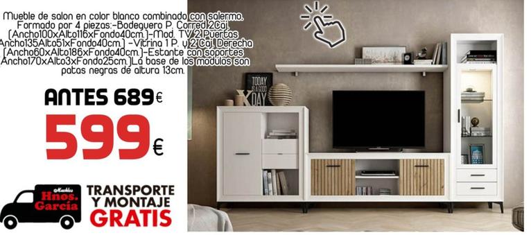 Oferta de Mueble De Salon En Color Blanco Combinado Con Salermo por 599€ en Muebles Hnos. García