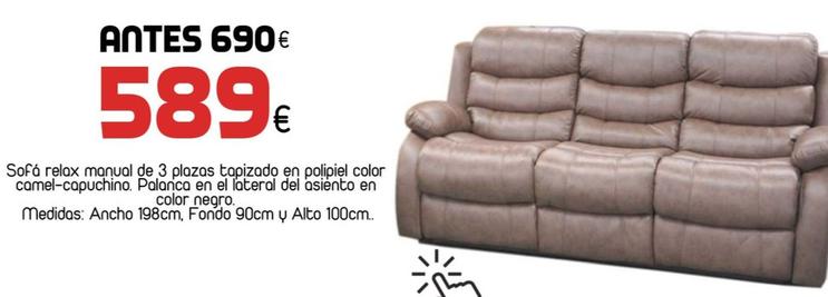 Oferta de Sofá Relax Manual De 3 Plazas Tapizado En Polipiel Color Camel-capuchino por 589€ en Muebles Hnos. García