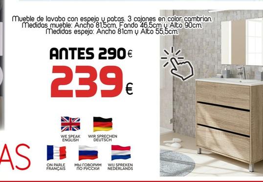 Oferta de Mueble De Lavabo Con Espejo Y Patas por 239€ en Muebles Hnos. García