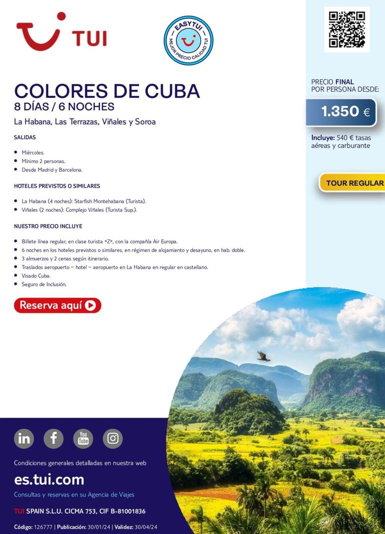 Oferta de Tui - Colores De Cuba por 1350€ en Tui Travel PLC