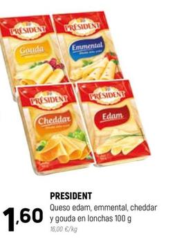 Oferta de Président - Queso Edam, Emmental, Cheddar Y Gouda En Lonchas por 1,6€ en Coviran