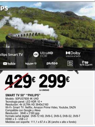Oferta de Philips smart tv 50'' por 299€ en E.Leclerc