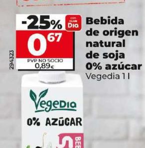 Oferta de Vegedia - Bebida de origen natural de soja 0% azucar  por 0,67€ en Dia
