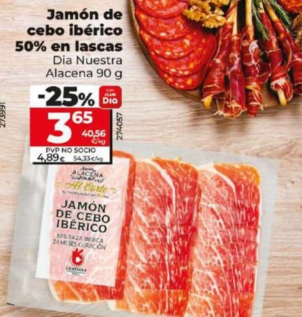 Oferta de Dia Nuestra Alacena - Jamón De Cebo Ibérico 50% En Lascas por 3,65€ en Dia