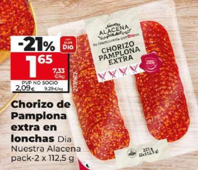Oferta de Dia Nuestra Alacena - Chorizo De Pamplona Extra En Lonchas por 1,65€ en Dia