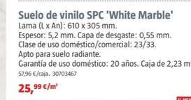 Oferta de Suelo de vinilo SPC White Marble por 25,99€ en BAUHAUS