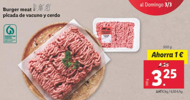 Oferta de Burger Meat Picada de Vacuno Y Cerdo por 3,25€ en Lidl