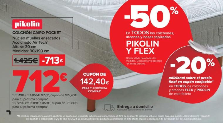 Oferta de Pikolin - Colchón Cairo Pocket por 712€ en Carrefour
