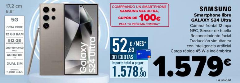 Oferta de Smartphone Libre Galaxy S24 Ultra por 1579€ en Carrefour