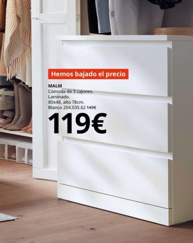 Oferta de Malm Comoda De 3 Canjones por 119€ en IKEA