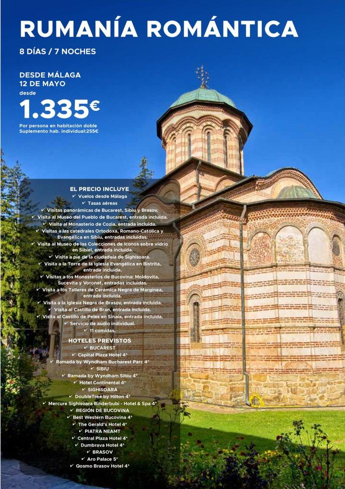 Oferta de Viajes a Rumanía por 1335€ en Halcón Viajes