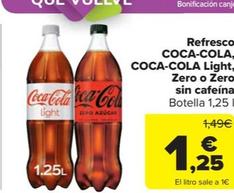 Oferta de Coca-cola - Refresco Light Zero o Zero Sin Cafeina por 1,25€ en Carrefour Market