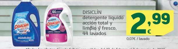 Oferta de Disiclin - Detergente Liquido Accion Total y Limpio y Fresco por 2,99€ en HiperDino