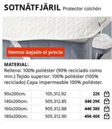 Oferta de Protector de colchón por 22€ en IKEA