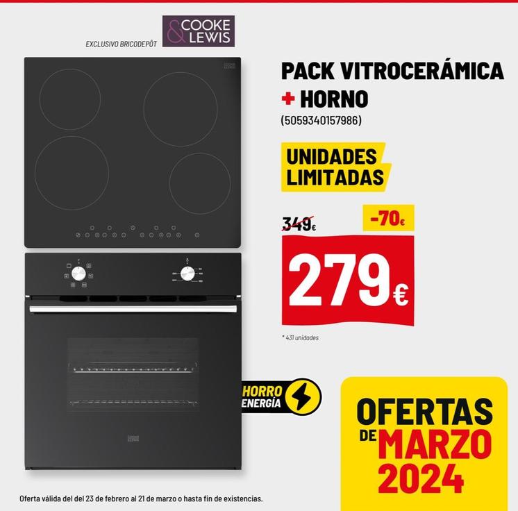 Oferta de Cooke & Lewis - Pack Vitroceramica + Horno por 279€ en Brico Depôt