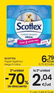 Oferta de Scottex - Papel Higiénico Mega 9 Rollos por 6,79€ en Eroski