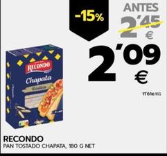 Oferta de Recondo - Pan Tostado Chapata por 2,09€ en BM Supermercados