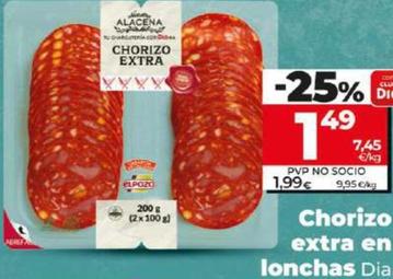 Oferta de Dia Nuestra Alacena - Chorizo Extra En Lonchas por 1,49€ en Dia