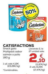 Oferta de Catisfactions - Snack Gato Multipack Sabor Salmon o Pollo por 4,19€ en Kiwoko