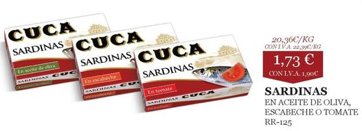 Oferta de Cuca - Sardinas En Aceite De Oliva, Escabeche O Tomate por 1,73€ en CashDiplo
