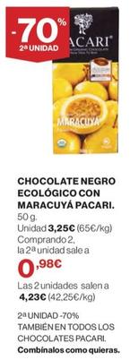 Oferta de Pacari - Chocolate Negro Ecologico Con Maracuya por 3,25€ en El Corte Inglés